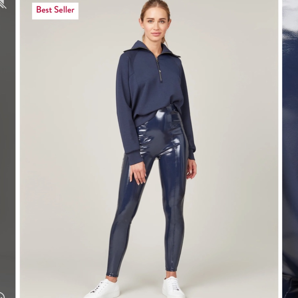 New w tags spanx faux patent leather leggings blue navy small S